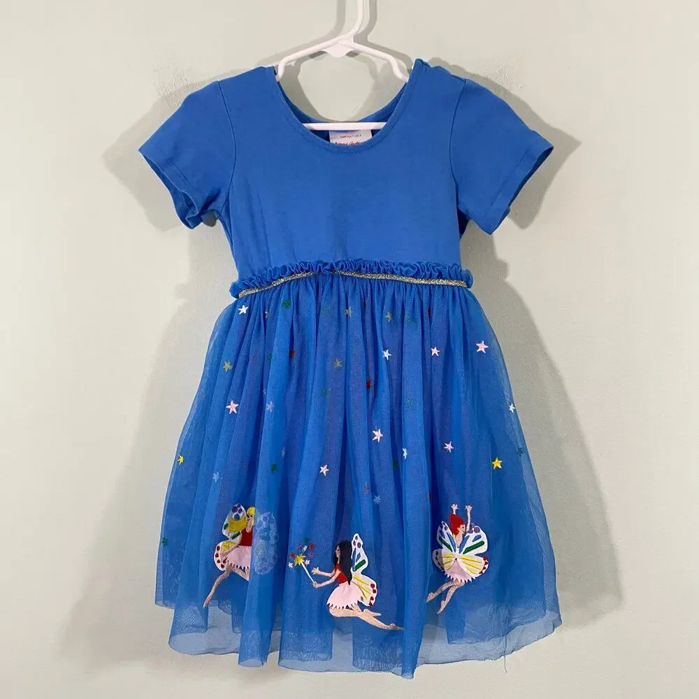 Hanna Andersson Girl's Blue Fairies Applique Tutu T-shirt Dress Size 4